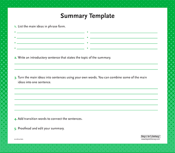 Poster Summary Template Keys To Literacy